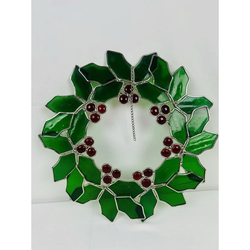 Stained Glass Christmas Holly Berry Wreath 10